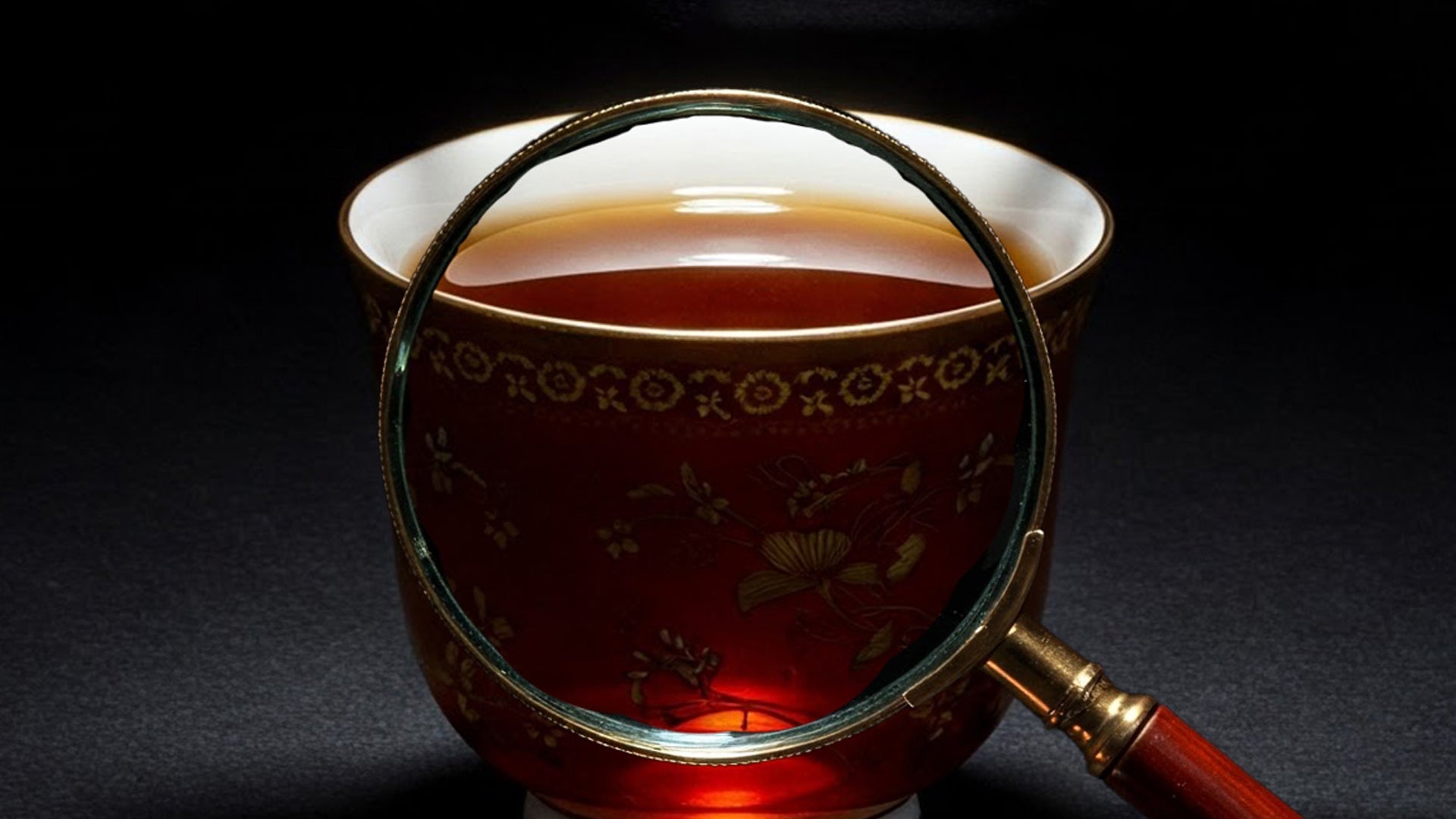 A cup of tea under a magnifying glass